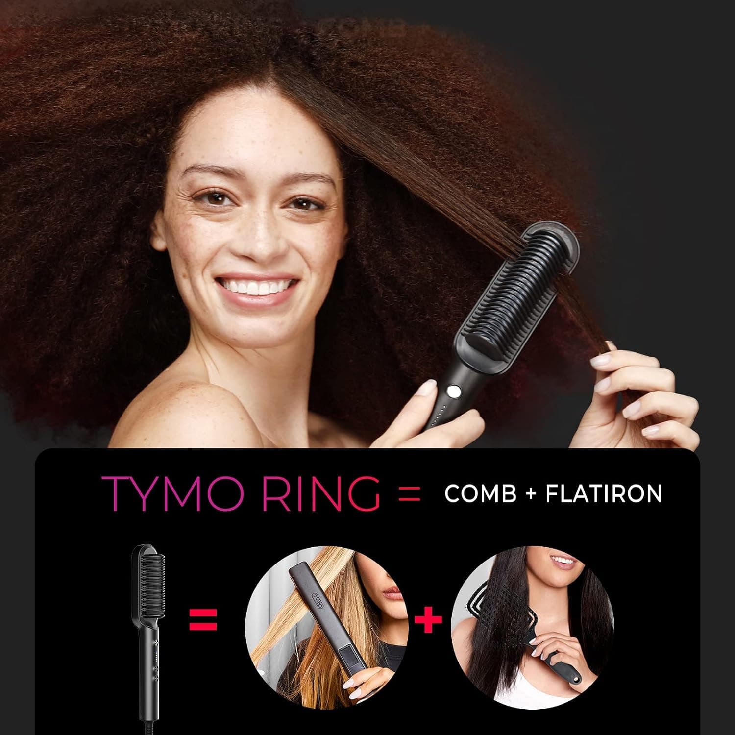 TYMO Hair Straightener Brush, Hot Comb Hair Straighteners for Women Black