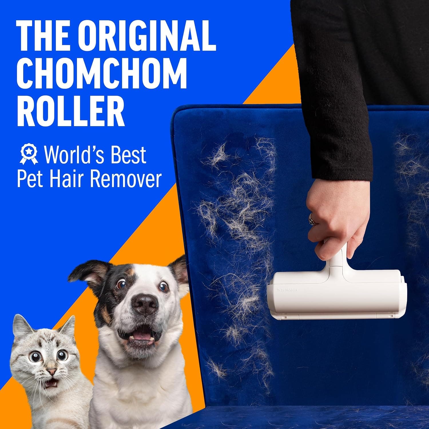 ChomChom Roller Pet Hair Remover – Original Size Reusable Lint Roller for Cat & Dog Hair on Furniture, Couch, Carpet, Car, Rugs & Bedding – Portable, Eco-Friendly (White) White Classic